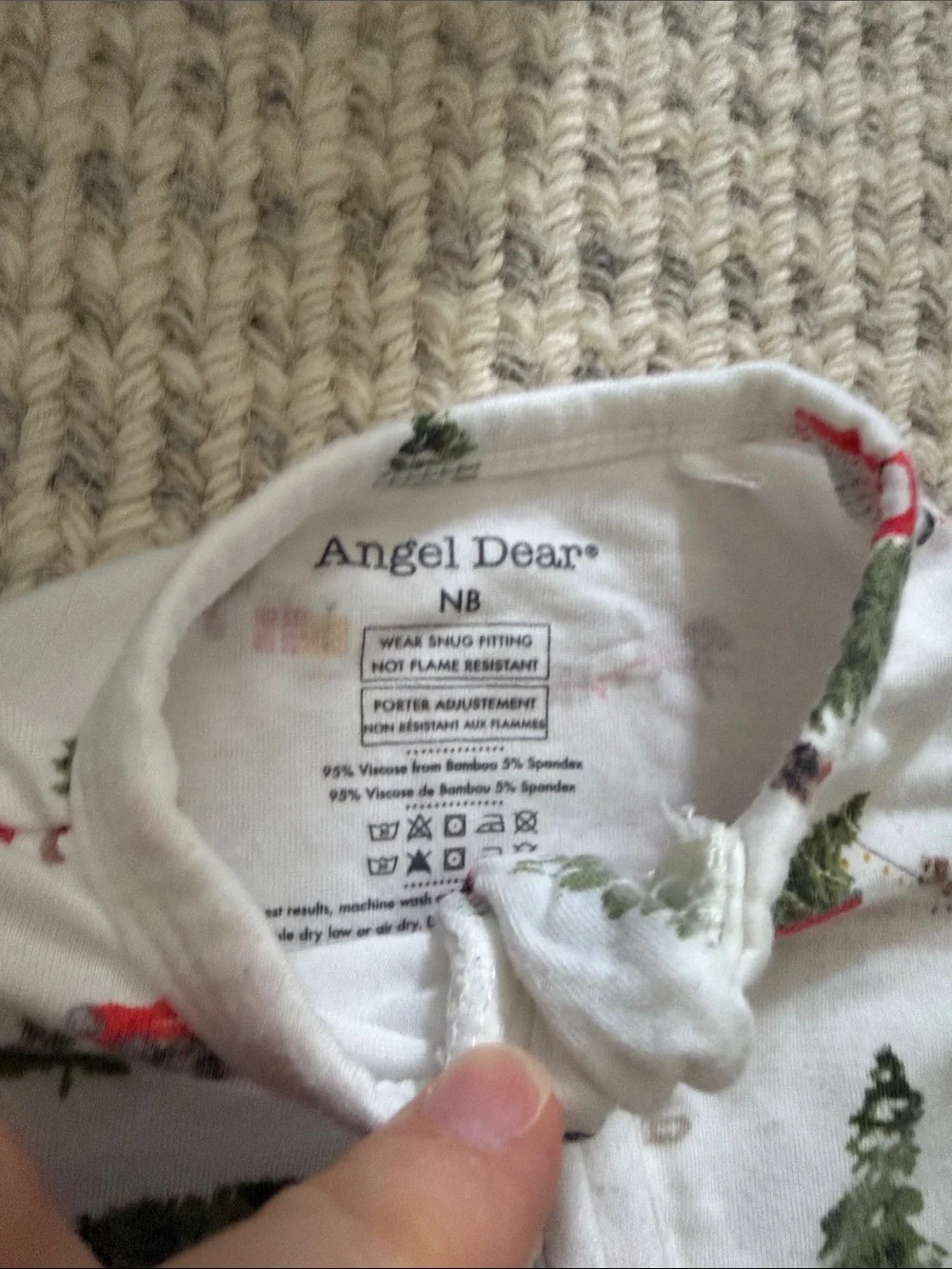 Angel Dear Newborn White Footed One-Piece with Red Truck and Green Tree Print